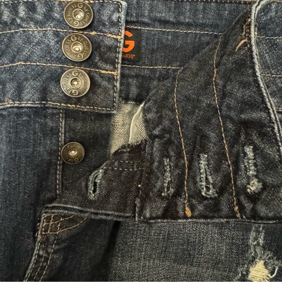 G by Guess Sachet Mini Denim Jean Skirt in Dark Destroy Wash Size 29 - Picture 2 of 12